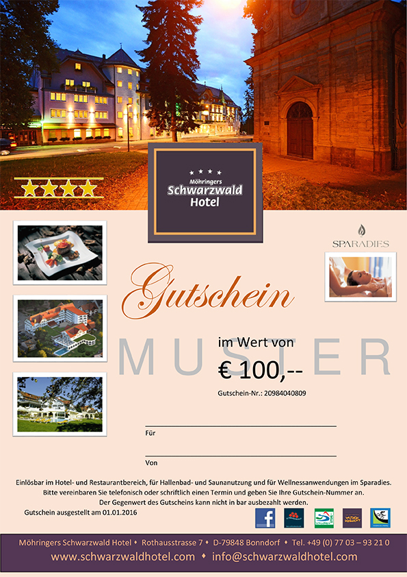 Muster Gutschein für Möhringers Schwarzwald Hotel 